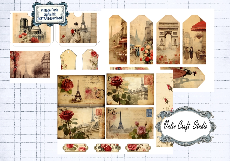 Vintage Paris digital kit - Valia Craft Studio's Ko-fi Shop - Ko-fi ️ ...