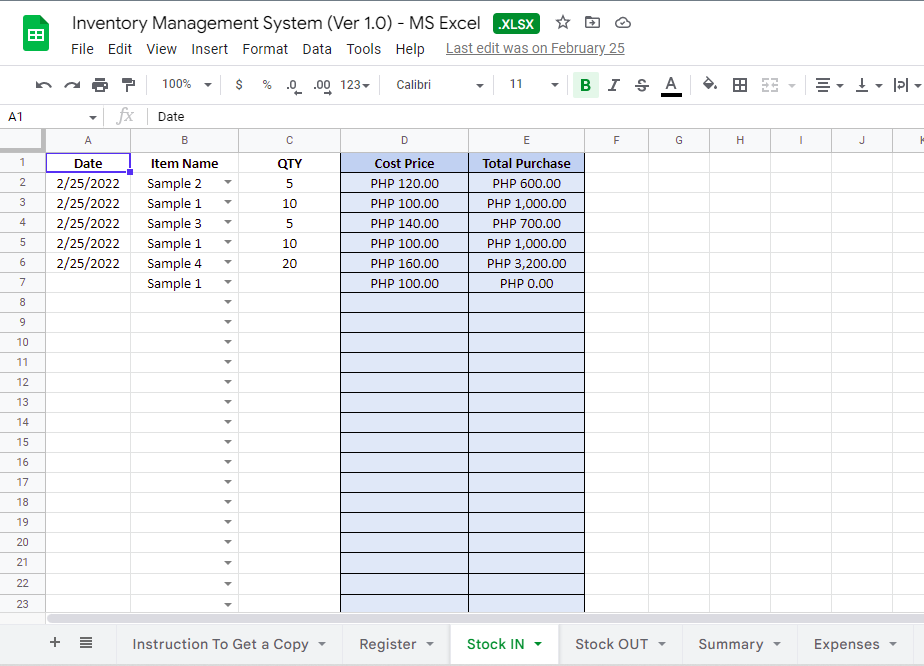 MS Excel - Inventory Management System Ver 1.0 - Filipino Spreadsheets ... image.