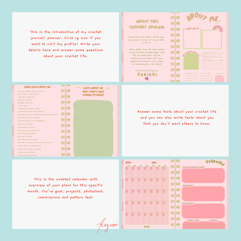 DIGITAL CROCHET JOURNAL/ PLANNER (PINK AND GREEN) - riri's Ko-fi Shop -  Ko-fi ❤️ Where creators get support from fans through donations,  memberships, shop sales and more! The original 'Buy Me a