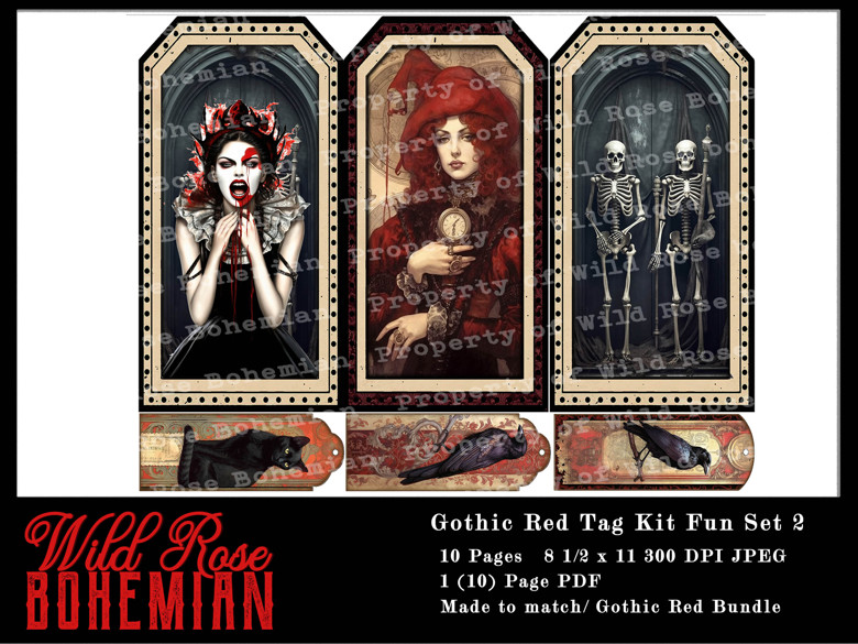 Gothic Digital Paper, Gothic Scrapbook, Victorian Damask, Skull and Roses,  Red Black Grunge, Digital Vampire, Scrapbooking Pack, Halloween 