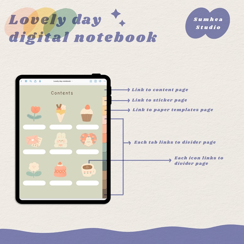 Lovely day Digital notebook - Hyperlinked notebook - Sumhea Studio 's ...