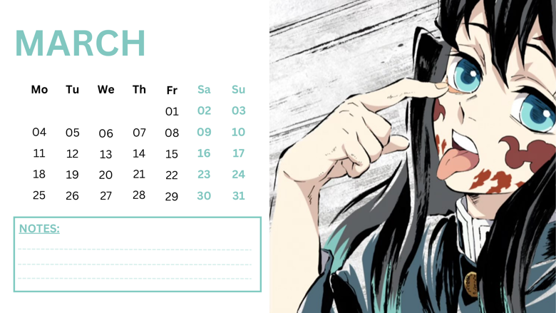 Demon Slayer (Kimetsu no Yaiba) Anime Simple 2024 Calendar