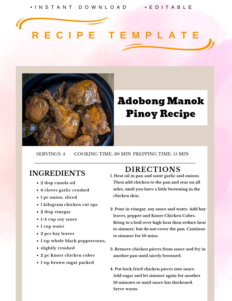 Recipe Sheet Printable  The Digital Download Shop