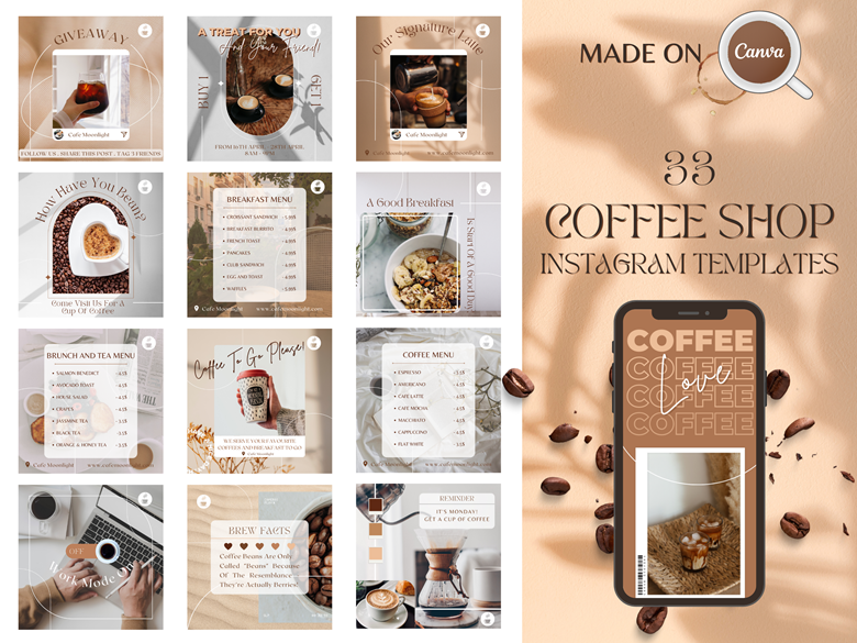 Coffee Shop Canva Templates / Social Media Bundle / Café Instagram ...