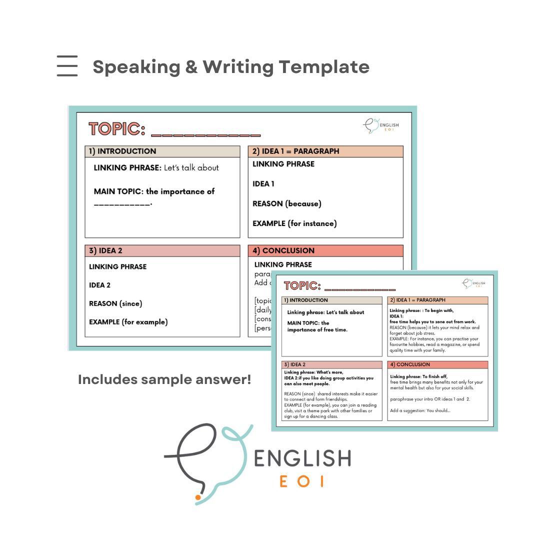 MEMBERS: Speaking & Writing: Plantilla B1 - English EOI's Ko-fi Shop ...