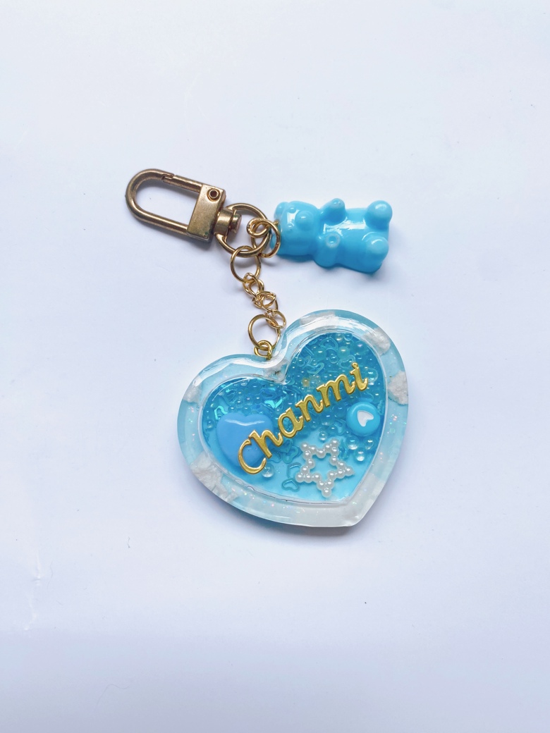 Custom Heart Resin Keychain - Resin Heart Shaker Keychain - Blue