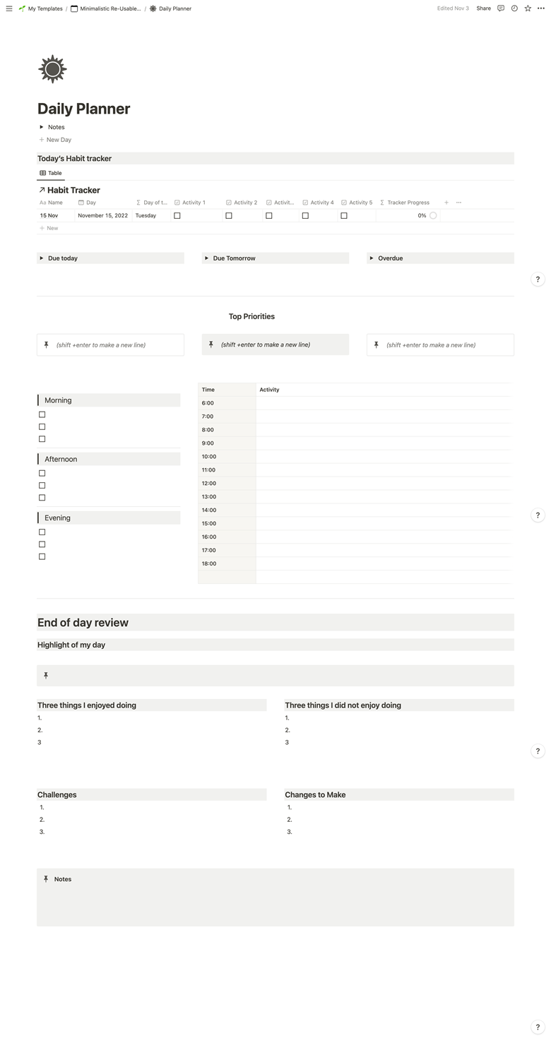 Reusable Minimalistic Dated 2024+ Notion Digital Planner Template