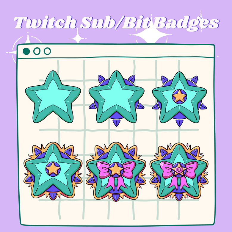 Star Sub Badges - 6 x Shiny Twitch Sub Badges with Photoshop Files