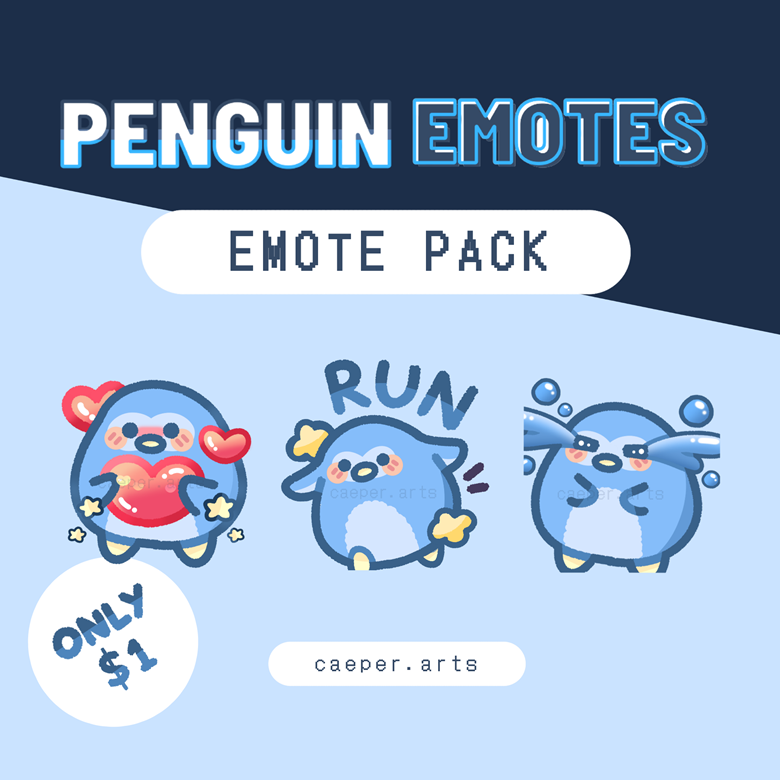 Blue Penguin Giant Emote Pack for Twitch or Discord 