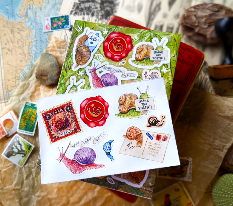 Snail Mail Snails Stickers | 2 Sheet Sticker Set | A6 - MogCherie's Ko ...