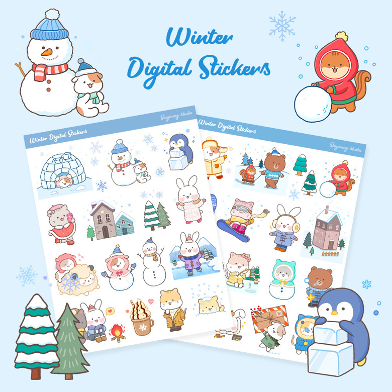 Digital Stickers Winter , Digital Winter Stickers January Digital Stickers