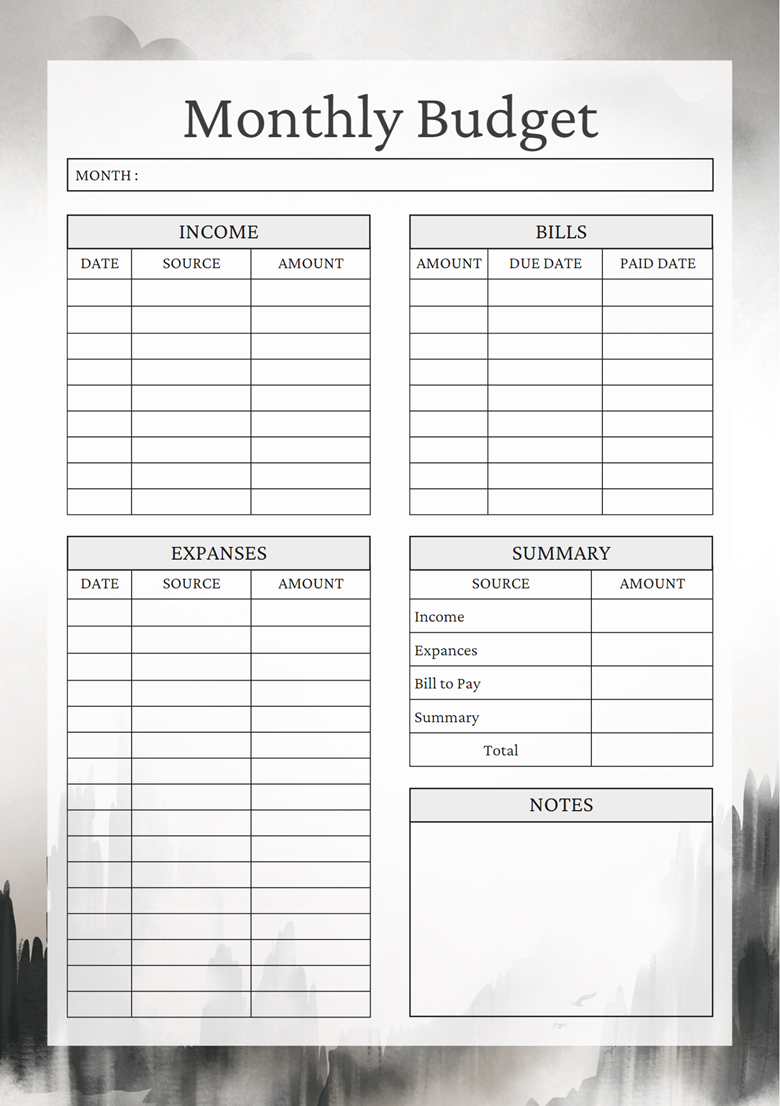 Printable Productivity Planners With Dark Mountains And Blossom Branch 