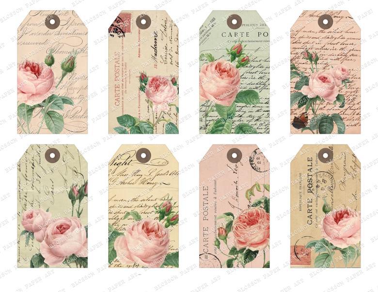 VINTAGE ROSES Printable Gift Tags, Vintage Roses Digital Collage Sheet ...