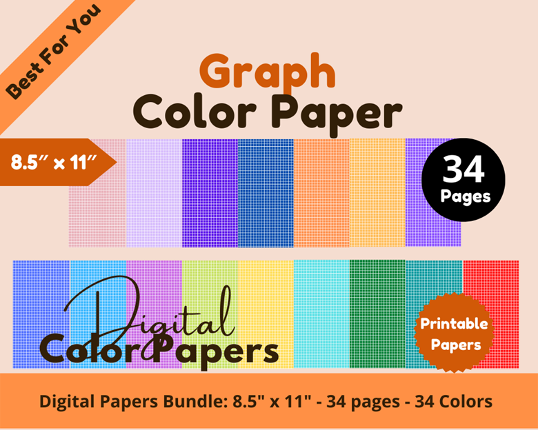 34 Digital Color Papers Graph Paper Color Paper 8.5 x 11