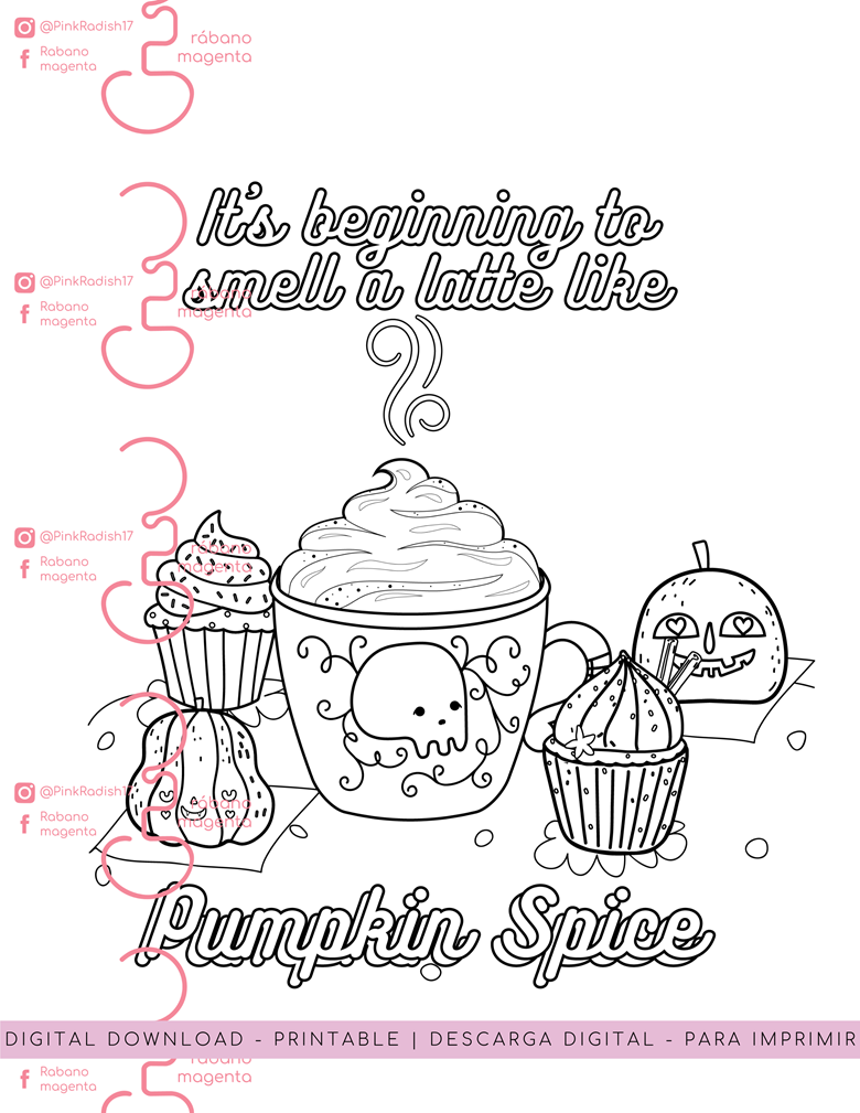 不☕Pumpkin Spice Latte Season Halloween Coloring Page ️Print at home ️