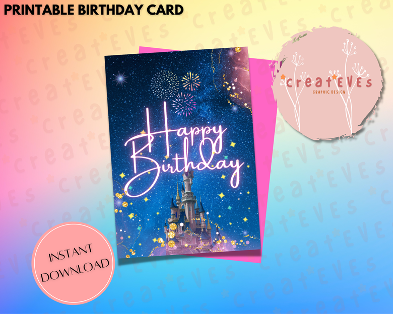 Printable Birthday Card, Digital Downloadable Happy Birthday Card