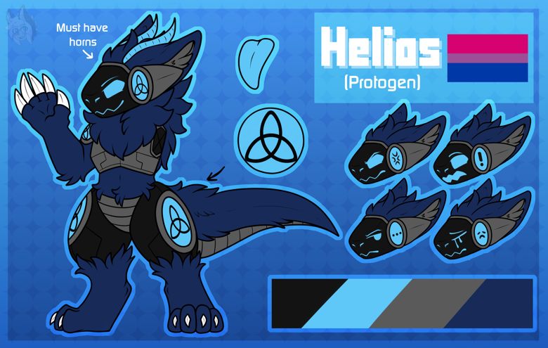 Anthro protogen with blue accents and unique horns and tail