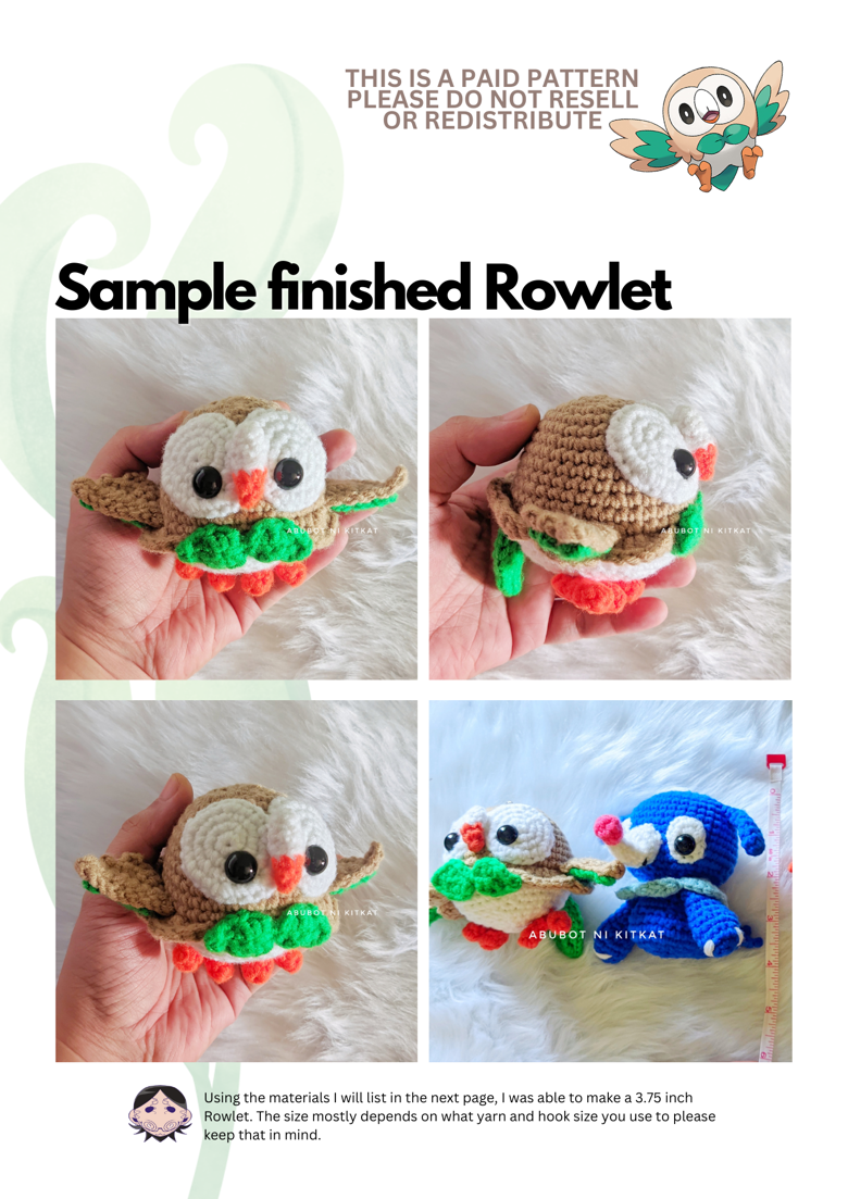 Pokemon Sun and Moon Grass Starter Pokemon Rowlet Crochet Pattern for ...