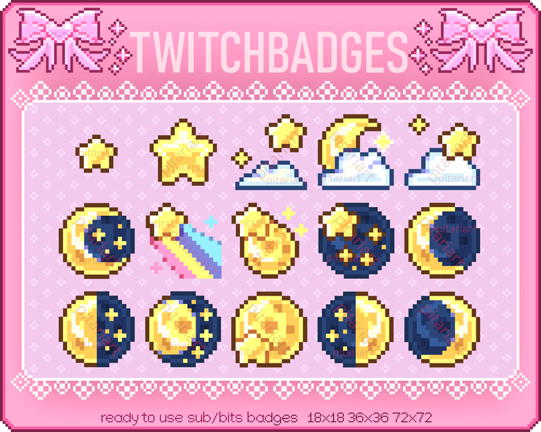 Twitch sub/bit Badges Super Mario Odyssey Moons pixel 