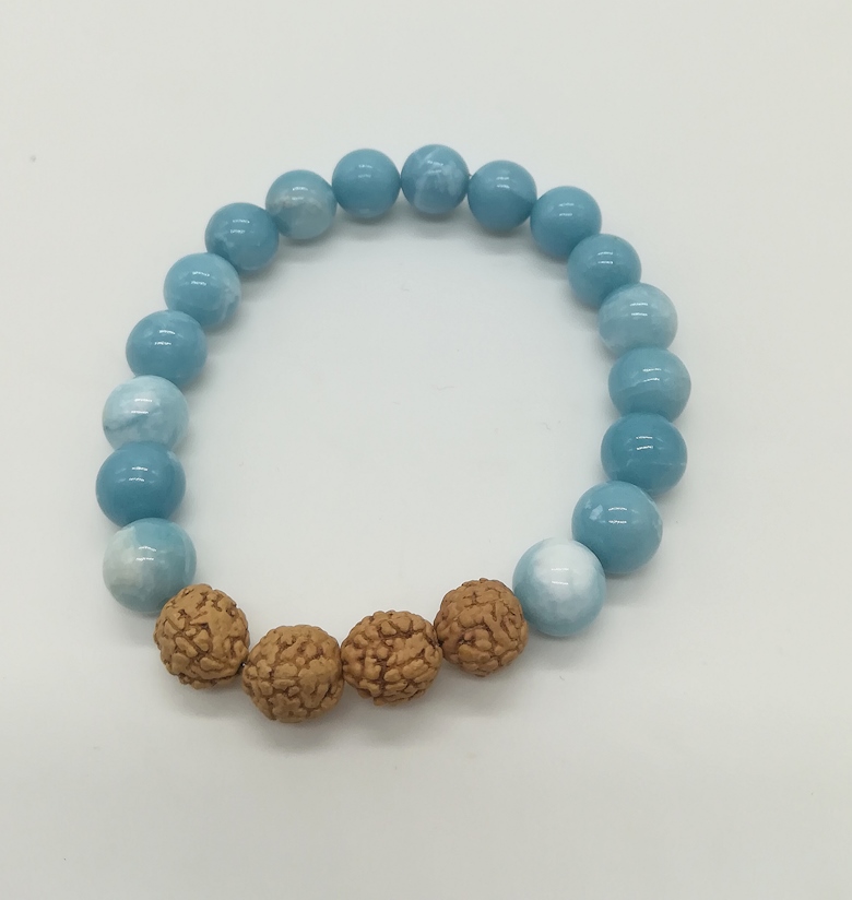 Handmade Larimar and Rudraksha bead Stack Bracelet-inner peace ...