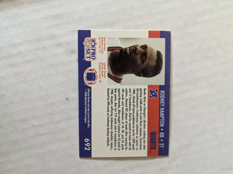 1990 NFL Pro Set Rodney Hampton no.692 New York Giants