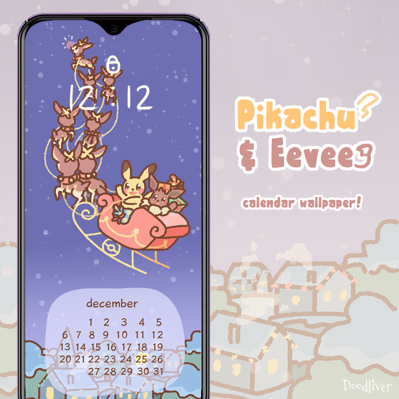 Pikachu & Eevee Christmas Wallpaper - Doodliver's Ko-fi Shop - Ko-fi ❤️  Where creators get support from fans through donations, memberships, shop  sales and more! The original 'Buy Me a Coffee' Page.
