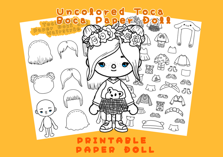 Color Toca Boca Paper Doll with different hairstyles / Coloring page / Toca  Boca papercraft / quiet book pages / Printable Paper Doll