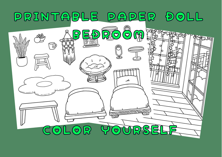 Printable Paper Doll Bedroom / Toca Boca Flower Bedroom / Quiet