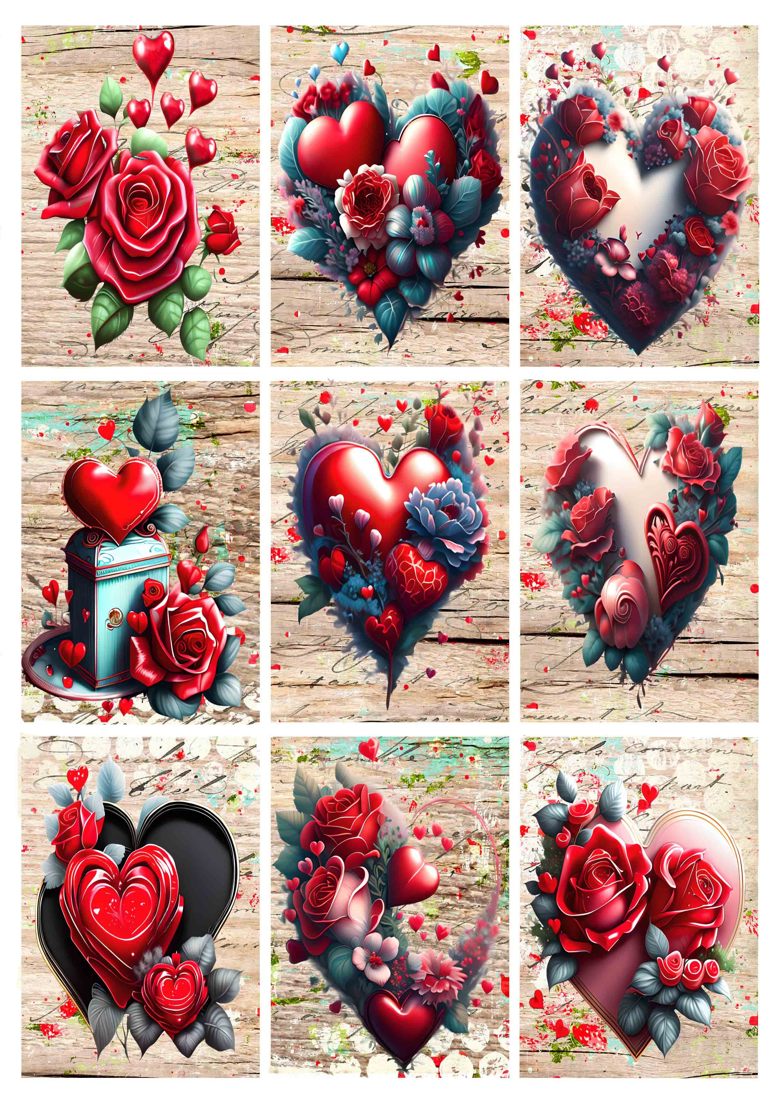 Red Roses & Hearts Valentine ATC's Journal Cards   Yvonne Prestons