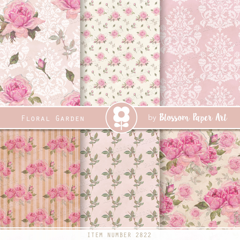 Pink Digital Paper, Floral Scrapbook Paper Pack, Rose Digital Download 