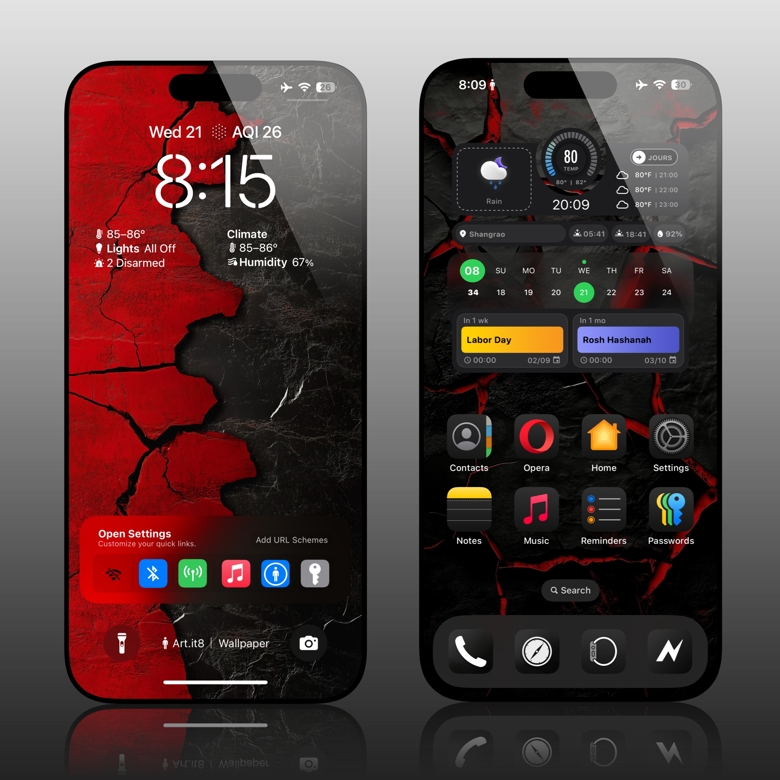 Crimson Fracture, iPhone 16 Pro Max iOS 18 theme HD wallpapers Art