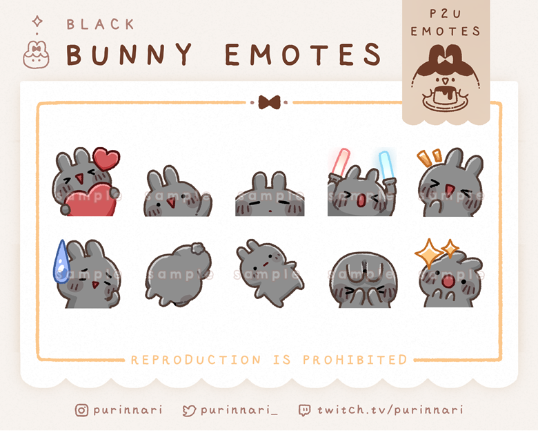 Black Bunny Emotes, Twitch Emotes, Discord Emojis