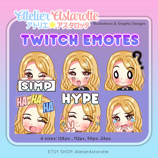 Twitch emotes // Blonde Curly Girl Emotes for Streamers / kawaii cute ...