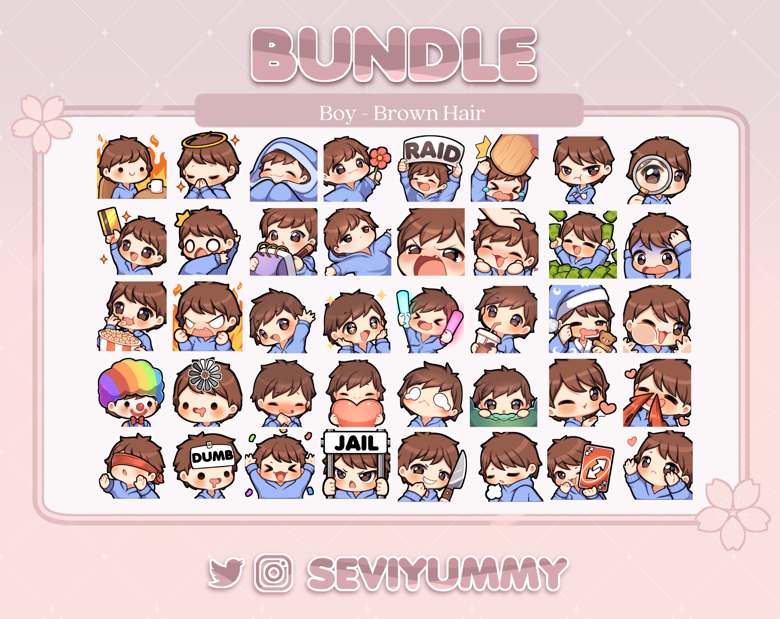 Boy - Brown Hair - Bundle Pack - 40 Emotes (Twitch/Discord) - Sevi ...