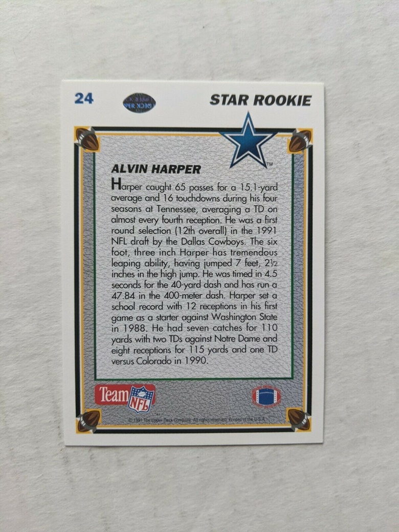 Alvin Harper ROOKIE CARD Tennessee/Dallas Cowboys 1991 Upper Deck #24 ...