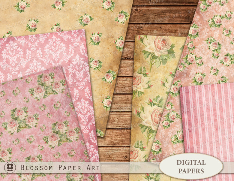 Pink Vintage Roses Digital Paper for Junk Journals - 2373 - Blossom ...