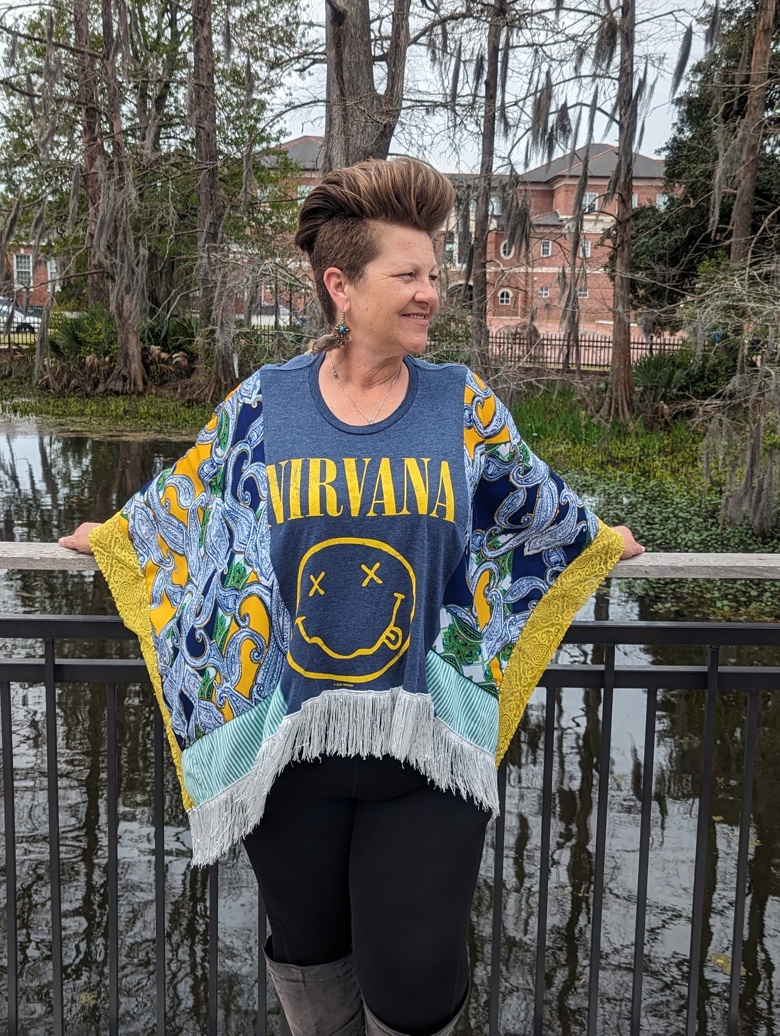 Upcycled Nirvana Boho Poncho - Hooked by Tess's Ko-fi Shop - Ko-fi