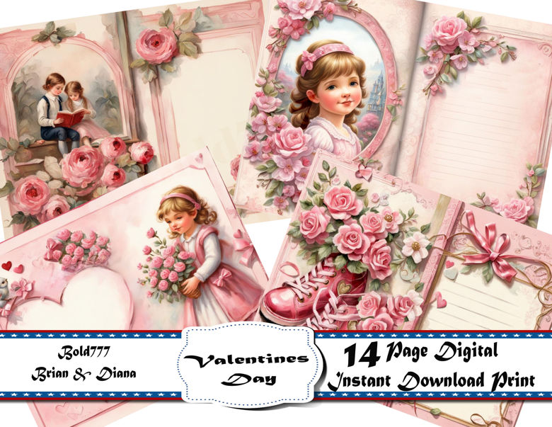 Valentine's Day DIGITAL 14 PAGES of Junk journal DIGITAL instant 