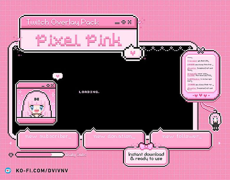 👾🎀Twitch Overlay Pack Pixel Pink 🎀👾 SPECIAL PRICE - dvivnv's Ko-fi  Shop - Ko-fi ❤️ Where creators get support from fans through donations,  memberships, shop sales and more! The original 'Buy Me