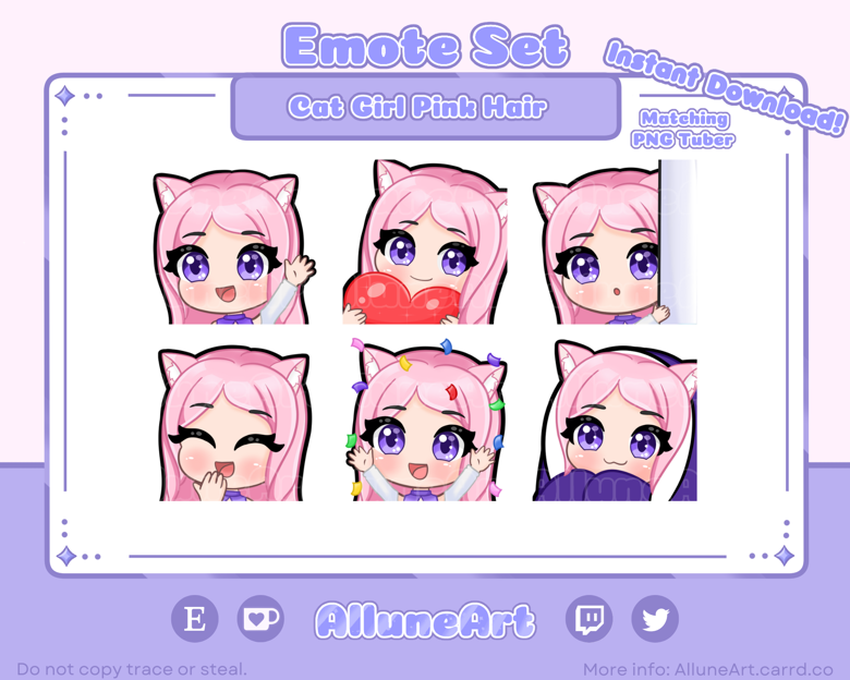 Cat Girl | Pink Hair | Chibi emotes for Twitch/YouTube/Kick | Vtuber ...