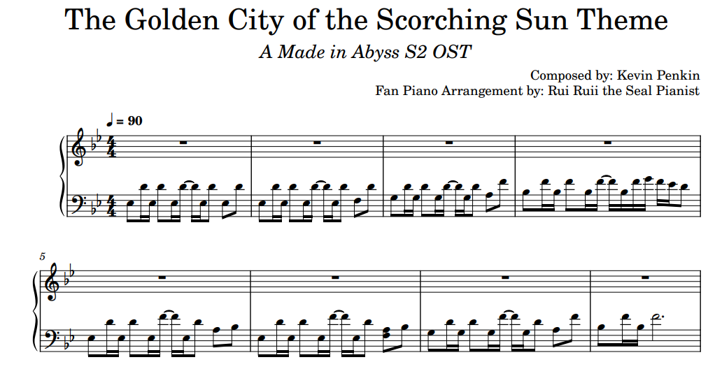 The Golden City of the Scorching Sun Theme - Made in Abyss S2 OST (Piano  Sheets by Rui Ruii) - Rui Ruii the Seal Pianist's Ko-fi Shop - Ko-fi ❤️  Where creators