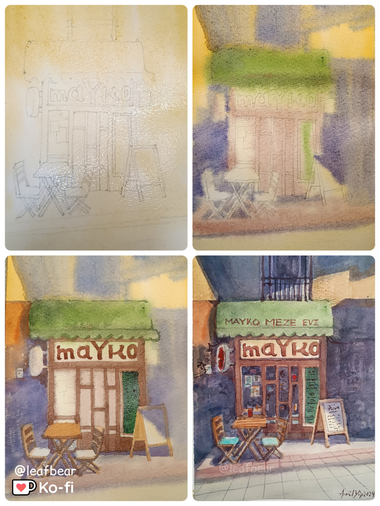 WIPs of the Painting "Makyo Meze Evi Cafe in Istanbul, Turkey".
