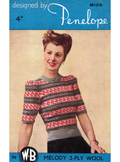 1940s Vintage Knitting Pattern Fair Isle Jumper from Penelope - Retro ...