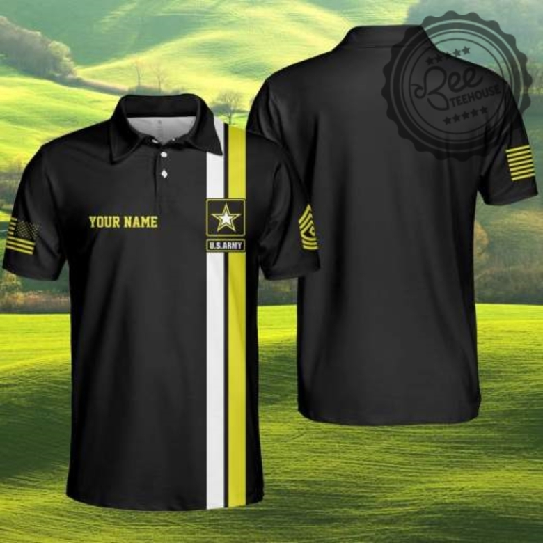 Custom Name U.S Army Black And Rank Polo Shirt Golf Uniform All Over P ...