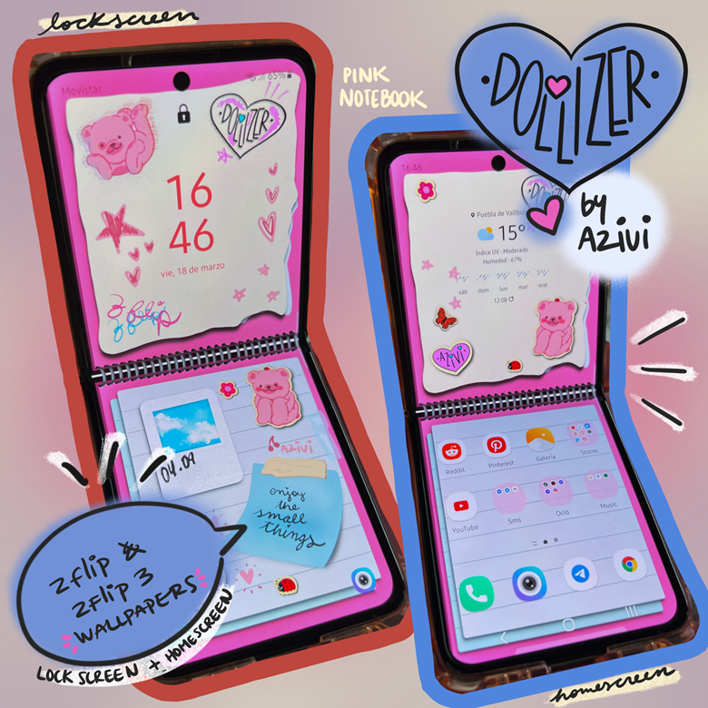 Pink notebook 📓 | Wallpapers for Samsung Galaxy Z FLIP & Z FLIP 3 -  dollizer's Ko-fi Shop - Ko-fi ❤️ Where creators get support from fans  through donations, memberships, shop sales