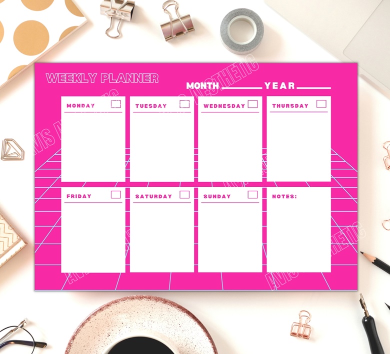 Pink Weekly Planner PDF (SUN + MON) / cute aesthetic weekly diary