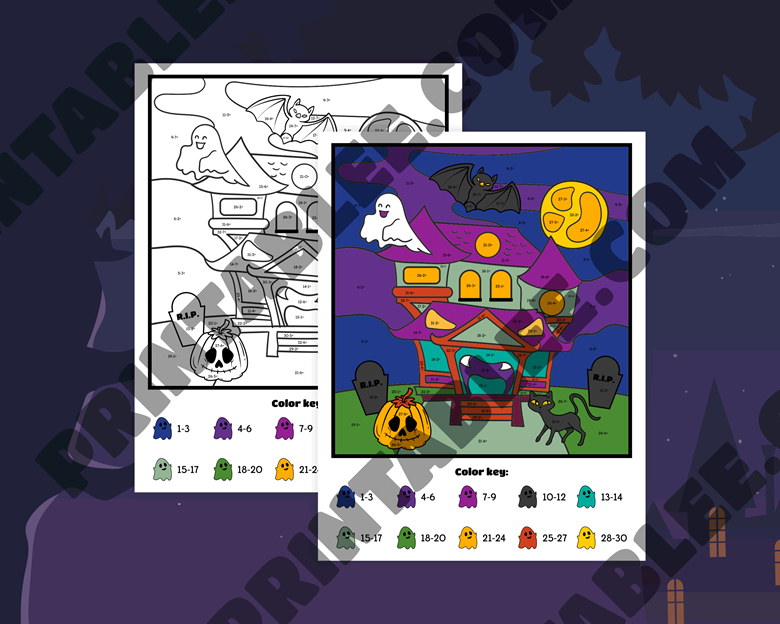 Printable Halloween Coloring for Kids Fun Math - Color by Number