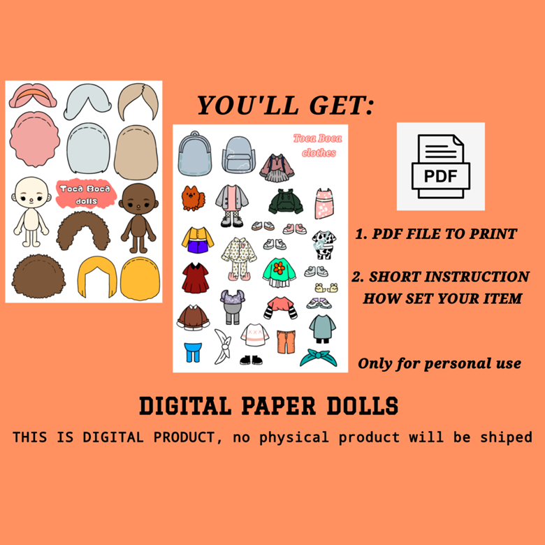 Colored Toca Boca Paper Doll With Different Hairstyle and 