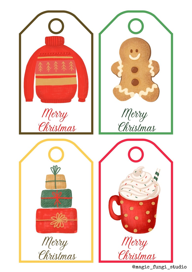 Printable Christmas gift tags/ A4 size, zip file (pdf) - Fungi Studio's ...