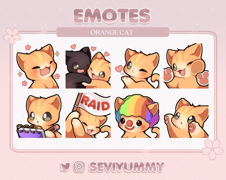 Cute Orange cat Emotes (Twitch/Discord) - Kawaii - Kitty - Neko - Sevi ...